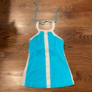 Lululemon Women's Hip To Be Zen Halter Spry Blue/White Activewear Top